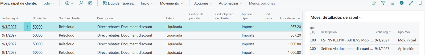 Descuento en documento liquidado