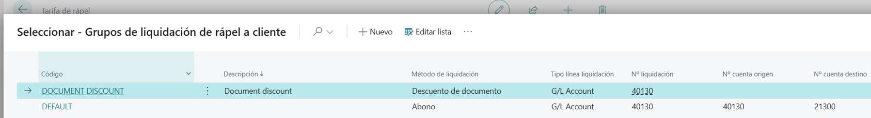 Descuento en documento configuración