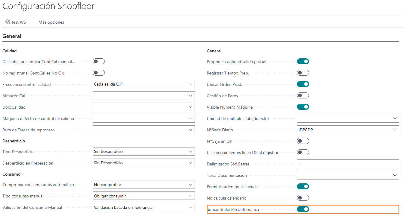 Campo subcontratación automática