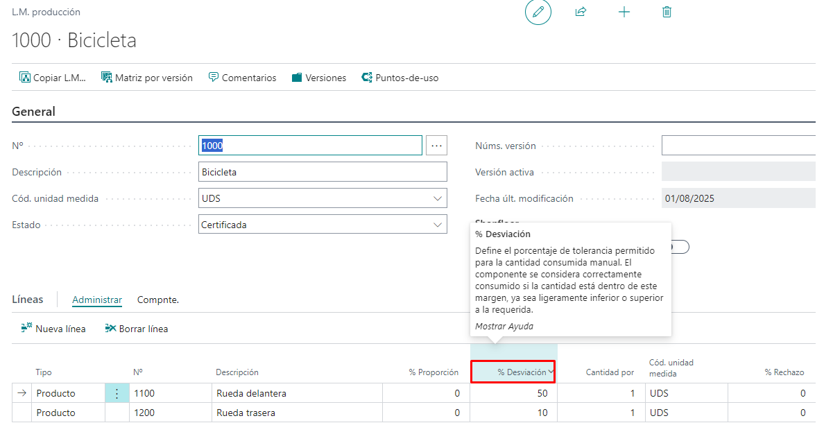 Desviación en la L.M.