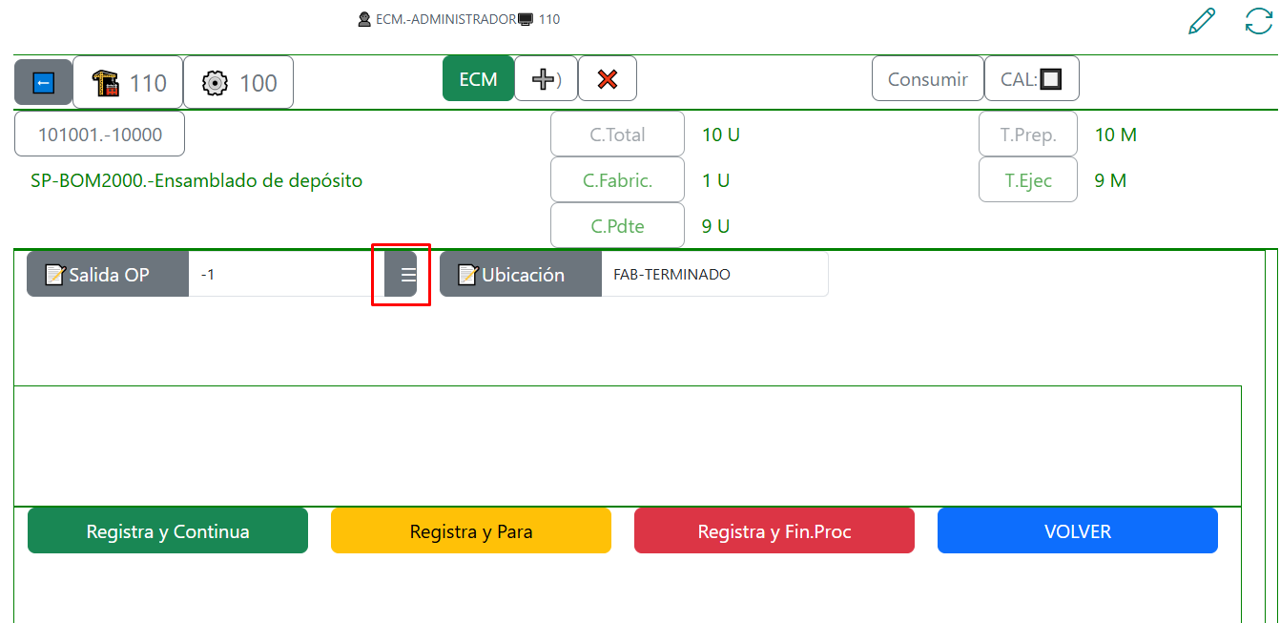 Pantalla de máquina