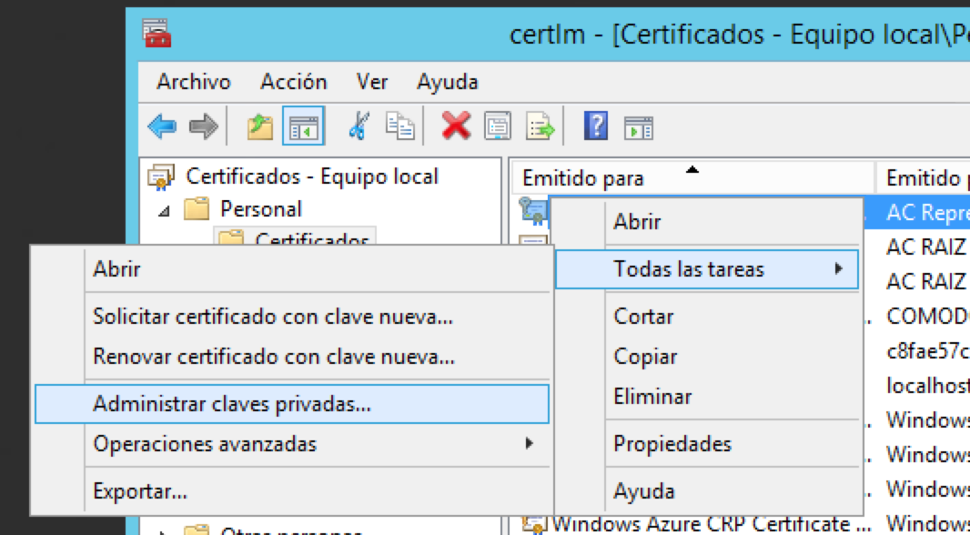Administrar claves privadas