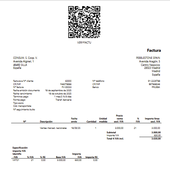 Ejemplo QR VeriFactu en informe factura venta