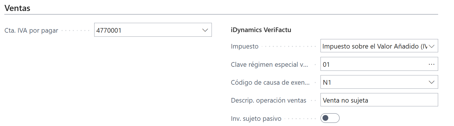 Ventas nacionales no sujetas