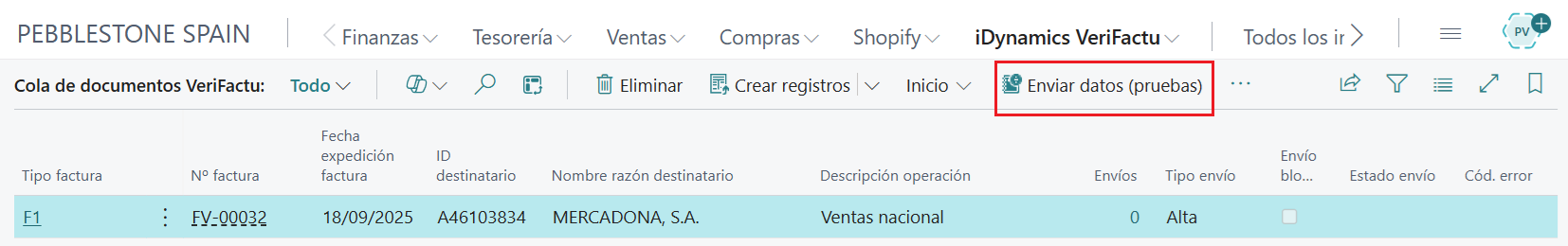 Envío de datos a la agencia tributaria