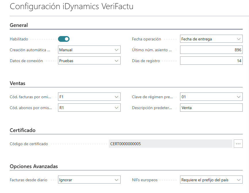 Configuración Verifactu