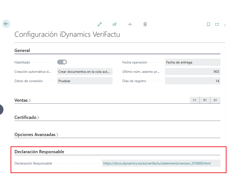 Configuración general - Declaración Responsable
