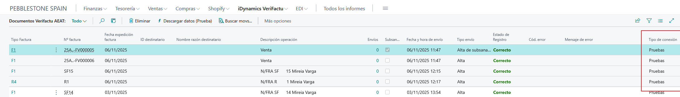 Consultar datos enviados: Tipo de conexión