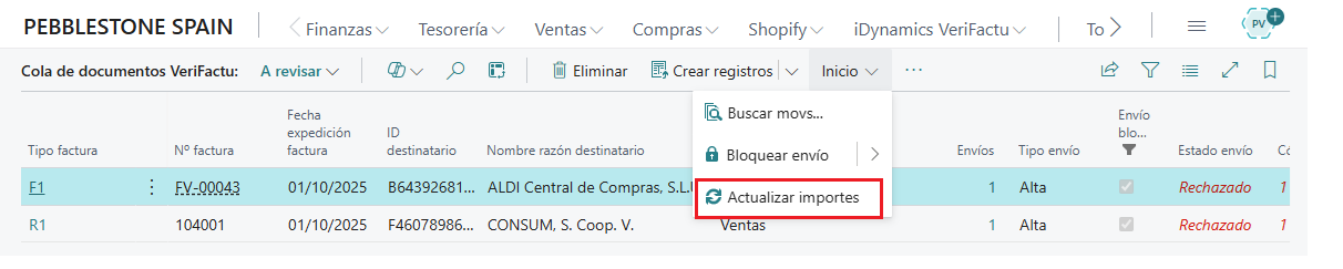 Actualizar importes
