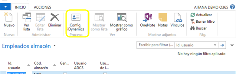 Botón de configuración de iDynamics